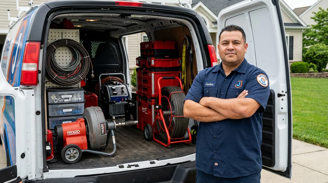 Professional drain cleaning equipment and Johns Plumbing LLC plumber in New Egypt