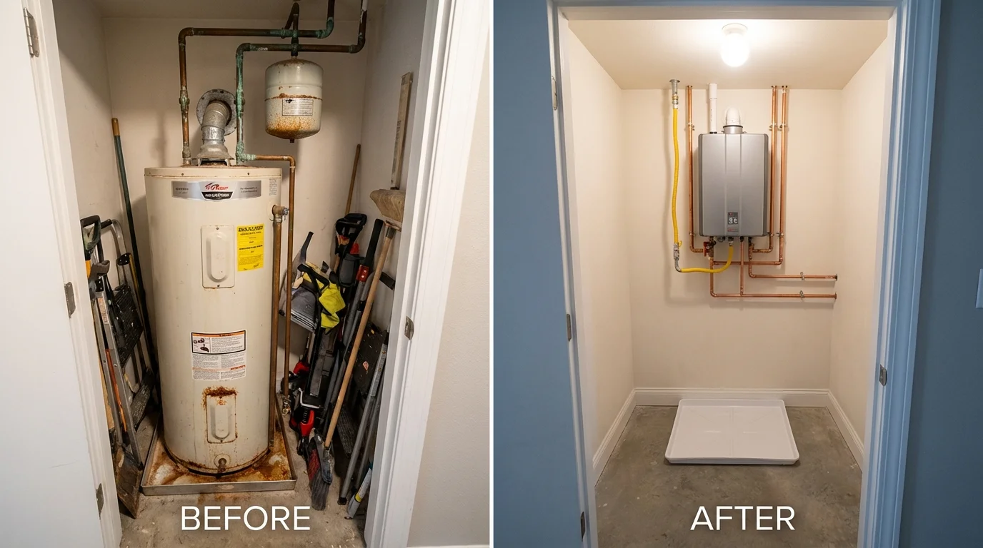 Tank water heater versus wall-mounted tankless unit comparison for New Egypt, NJ homeowners