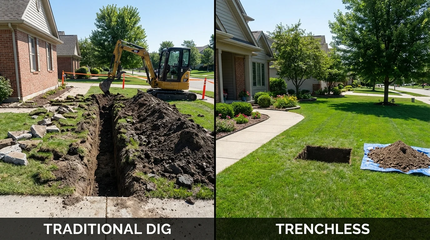 Trenchless sewer repair with minimal yard damage versus traditional excavation in New Egypt, NJ